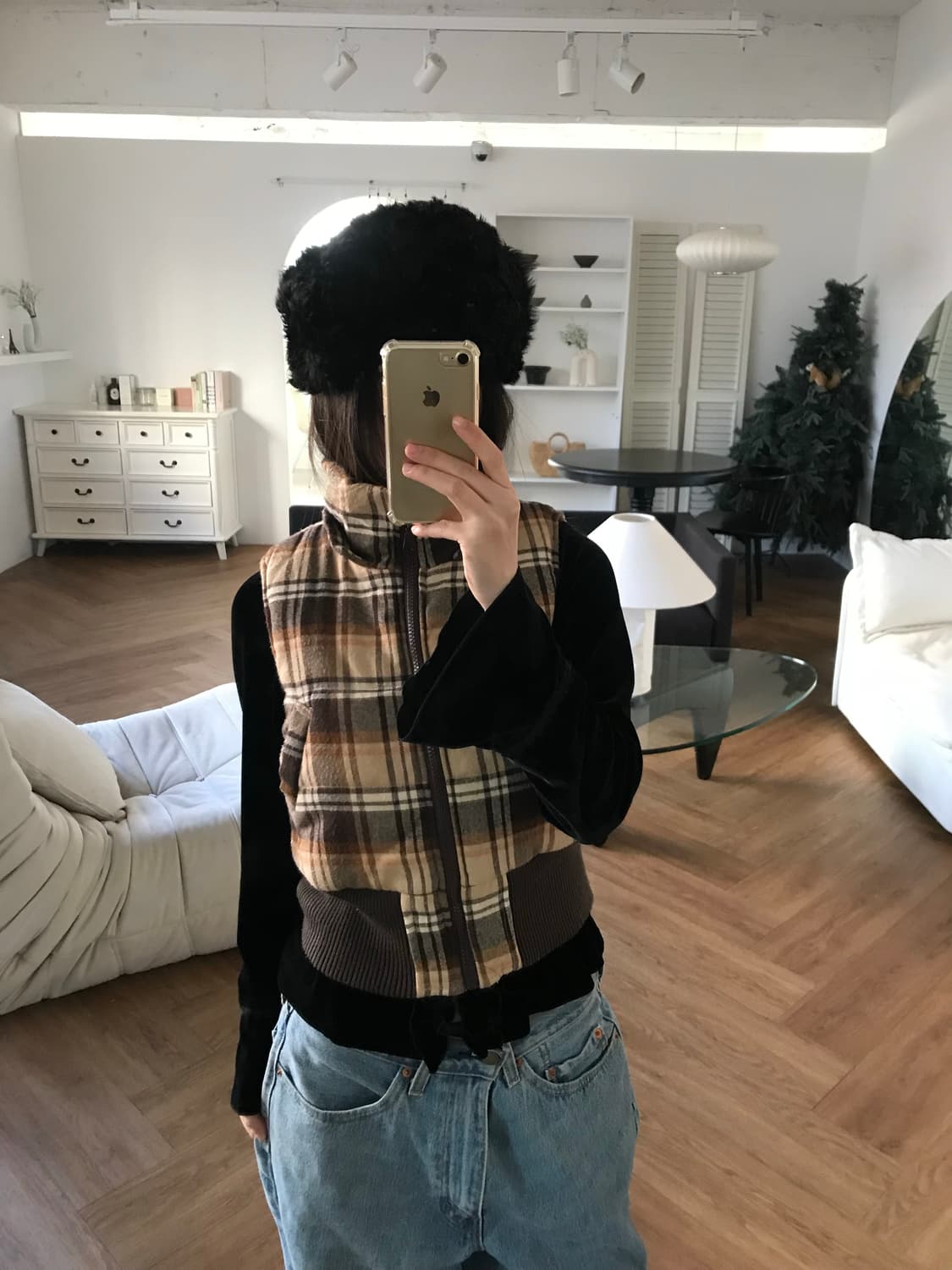 vintage check pattern vest 상품이미지3