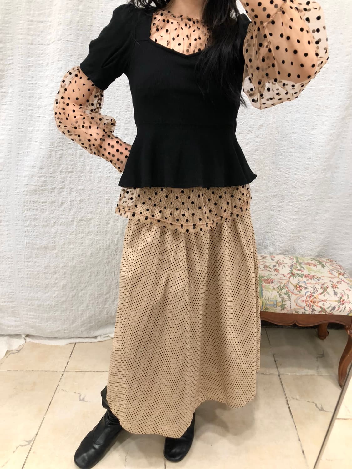 Polka beige banding skirt 상품이미지4
