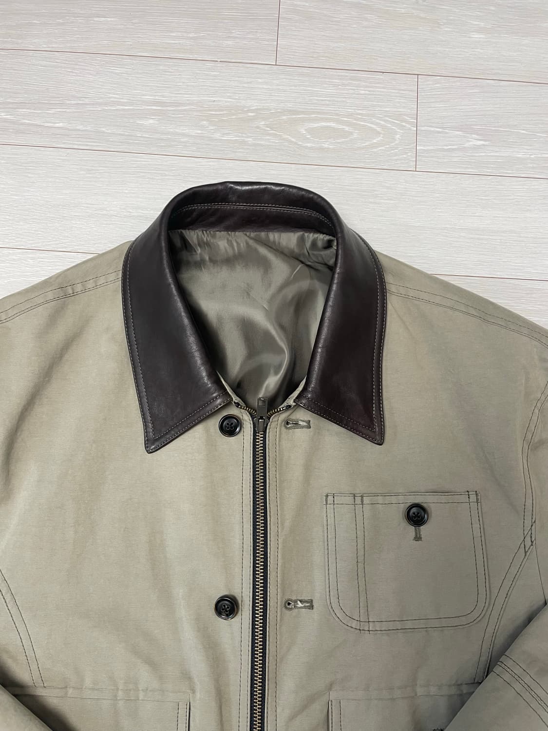 엘무드 클레버 레더 컴바인 블루종 자켓 카키 상품이미지2