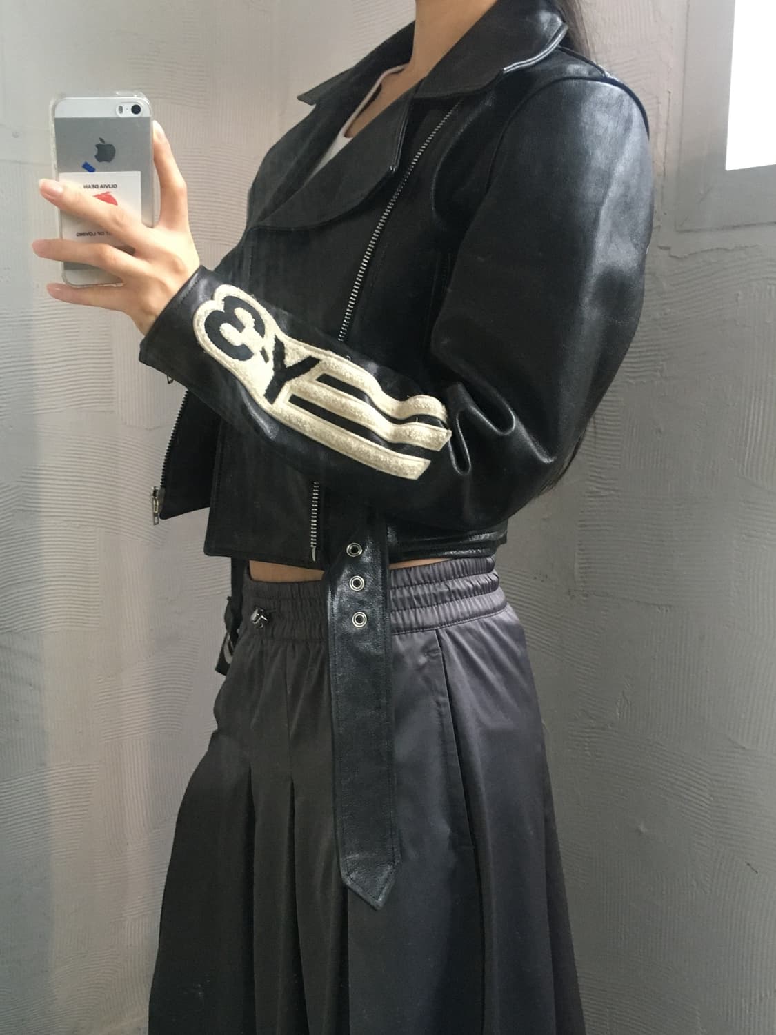 Y-3 16AW 블랙 백로고 패치드 모터사이클 레더 자켓 상품이미지3