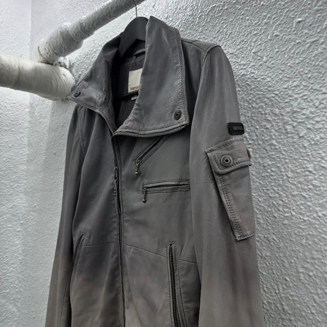 Diesel fade washing asymmetry leather ja 상품이미지2