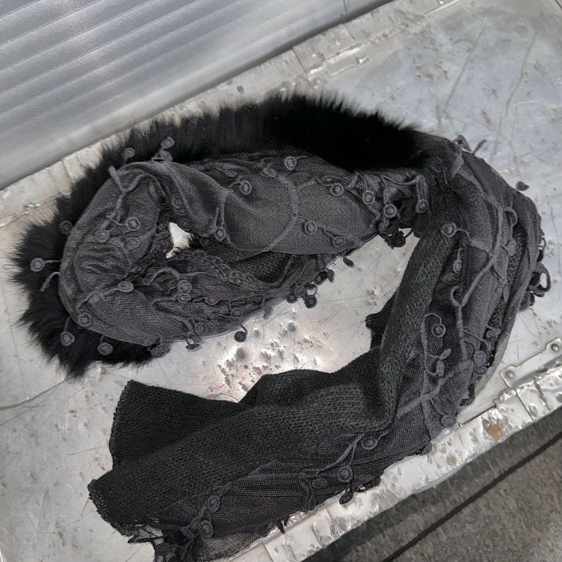 빈티지 퍼 앤 레이스 니트 롱 스카프 상품이미지4