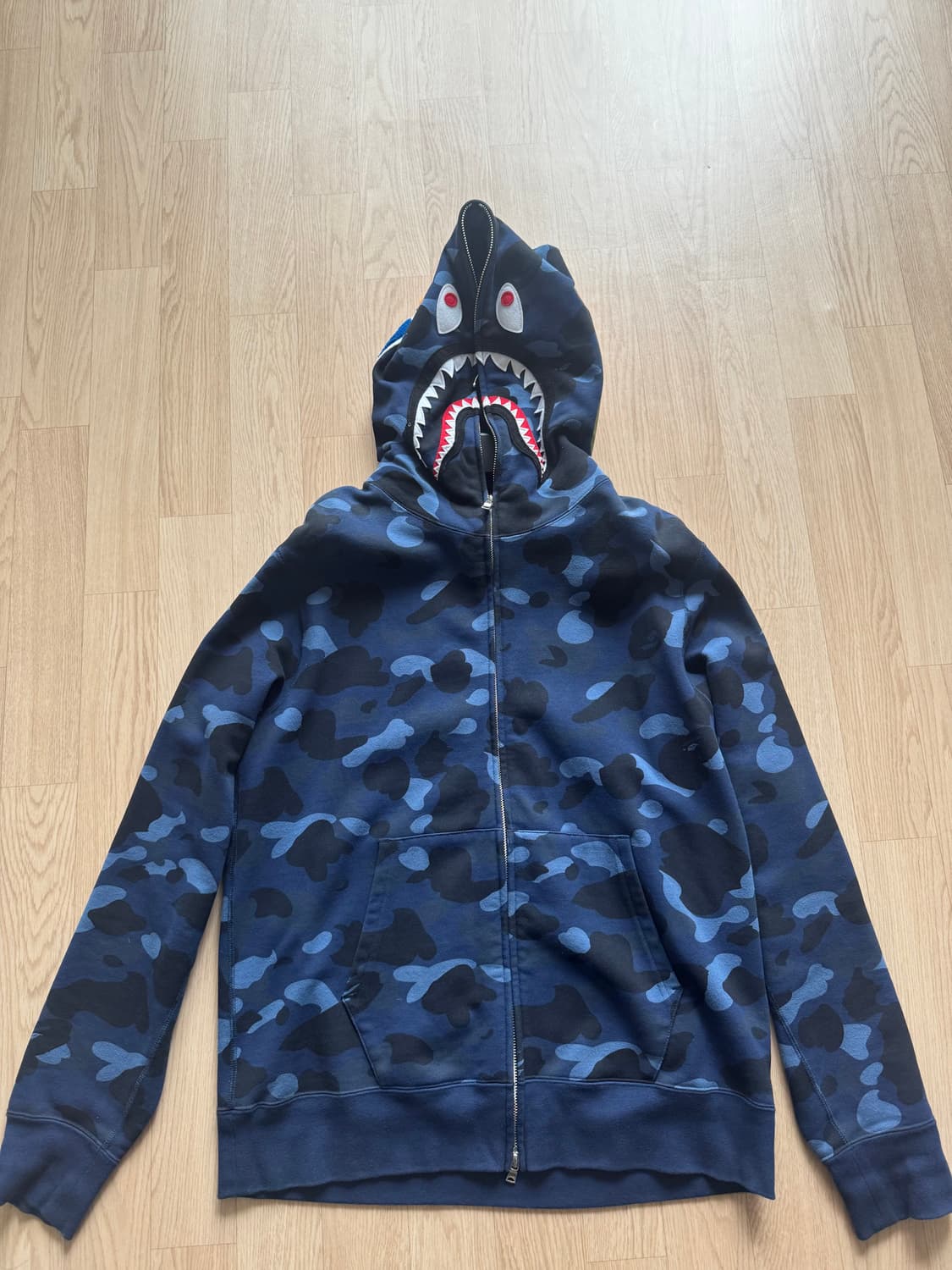 베이프 컬러 카모 샤크 풀 집업 후드 네이비 상품이미지2