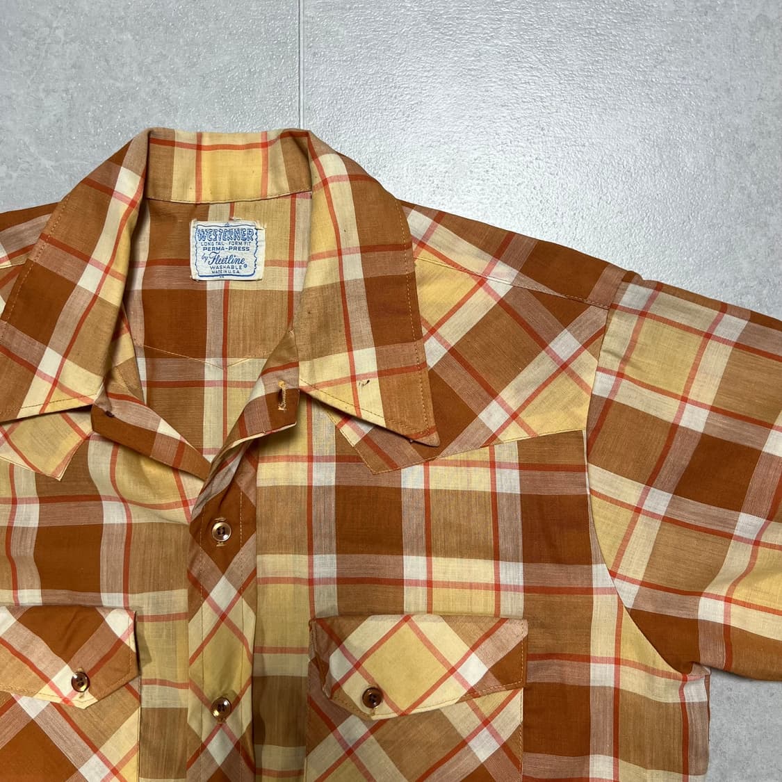 [M] 70s Made in USA 웨스턴 빈티지 체크 반팔 셔츠 상품이미지2