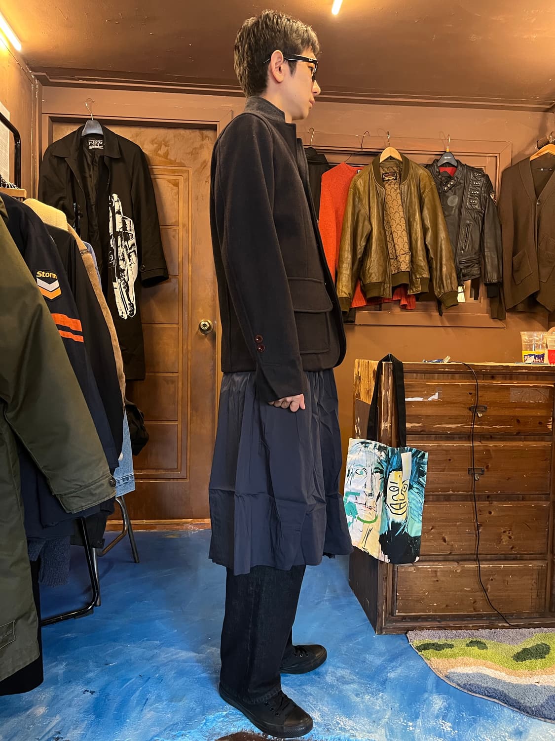 hk works london Asymmetric skirt navy 상품이미지2