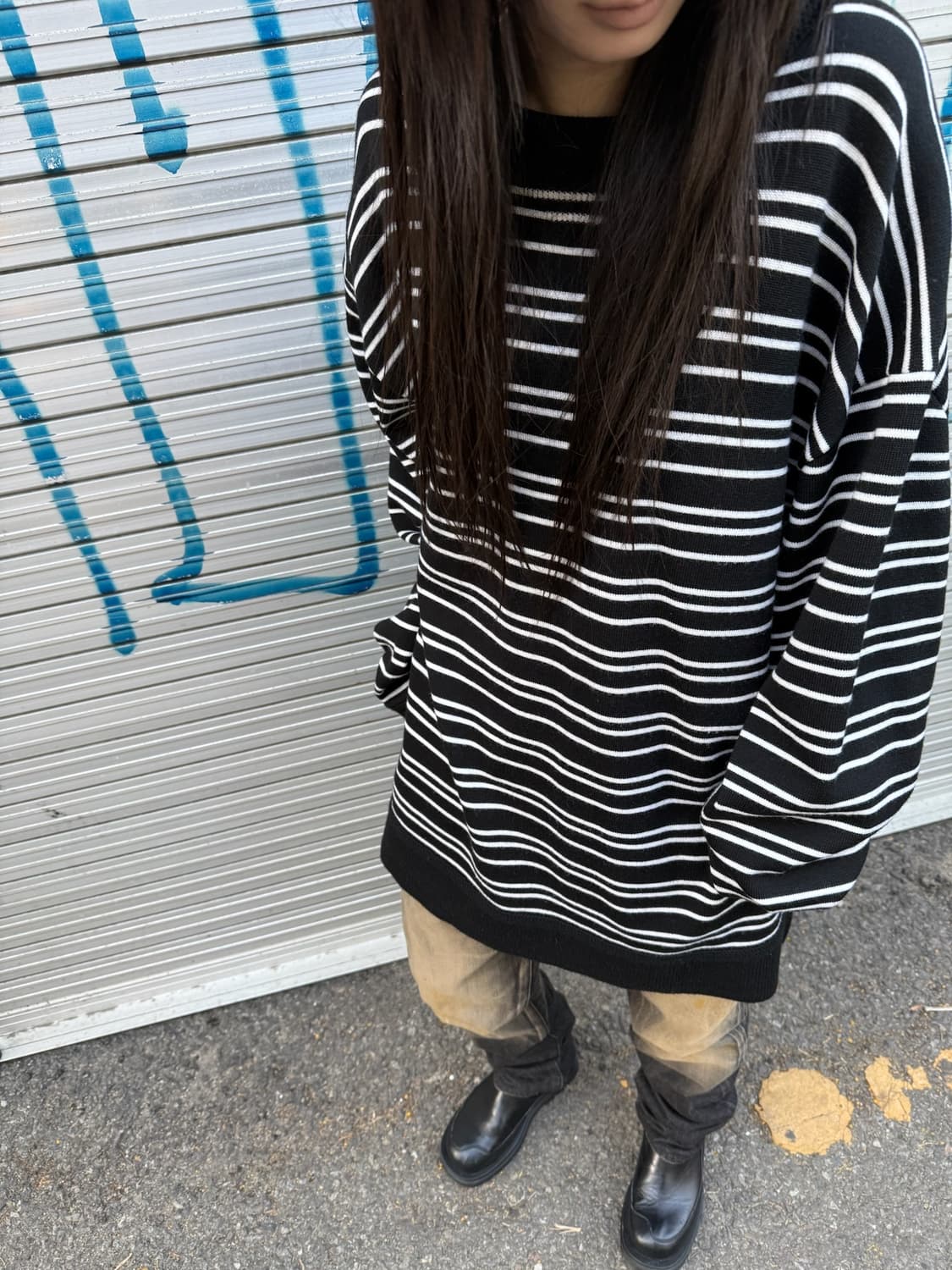 준지 스트라이프 패턴 오버핏 니트 롱 슬리브 상품이미지2