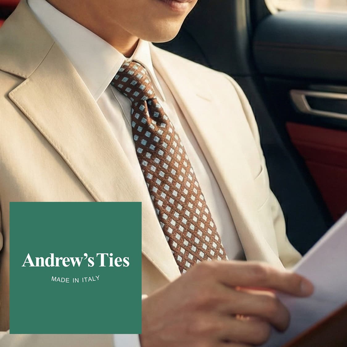 앤드류스타이 실크 브라운 체크 패턴 넥타이 9.3cm A등급 E805 상품이미지1