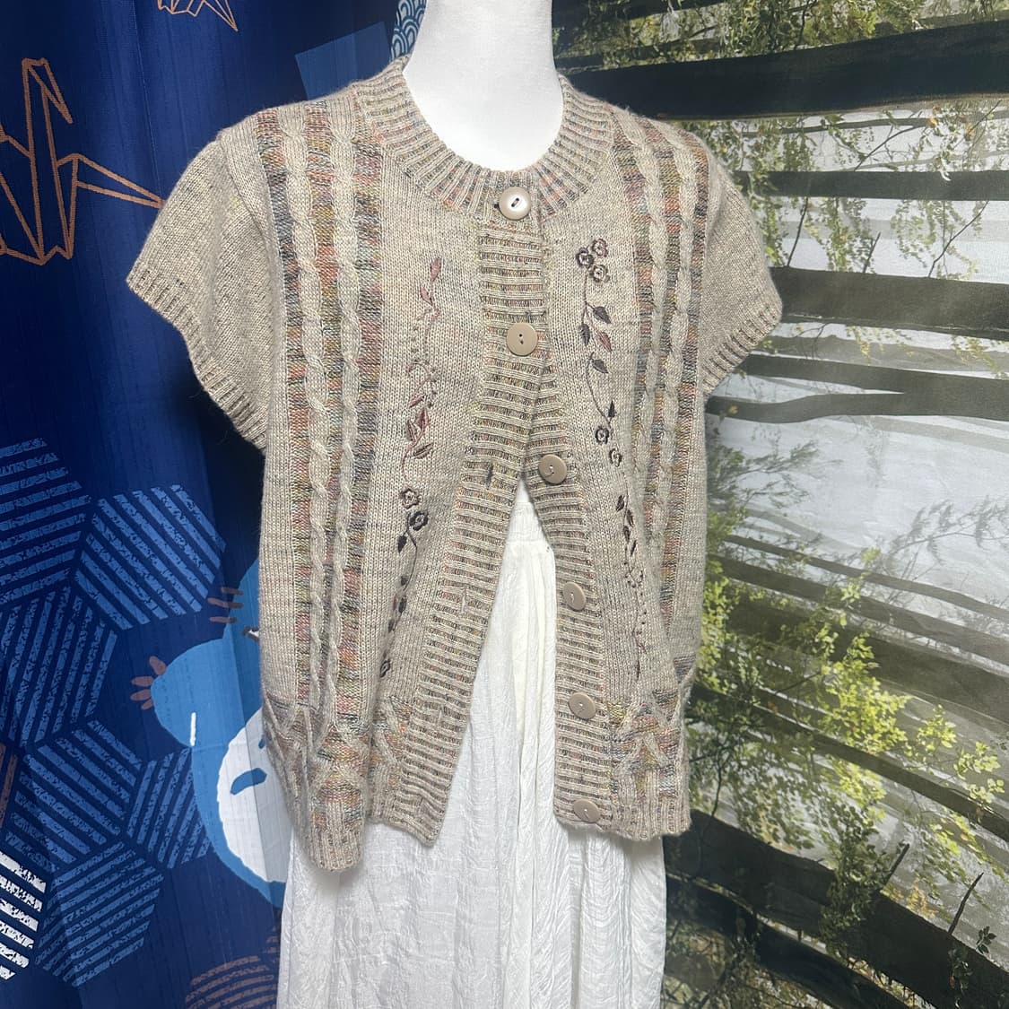 빈티지 반팔 니트 조끼 가디건 바선생 레이어드 모리 모리걸 상품이미지5