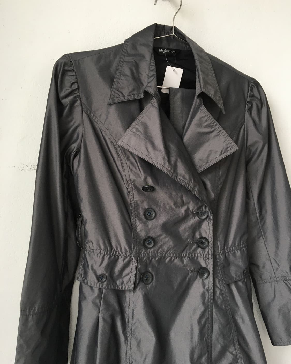 Belted double button glossy trench coat 상품이미지5