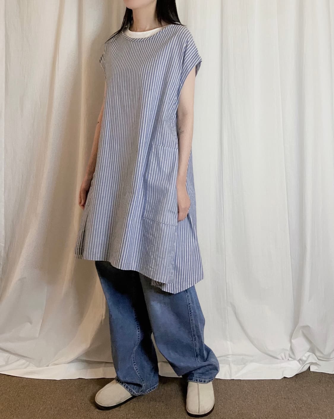 Stripe Sleeveless Wide Dress - Sky Blue 상품이미지6