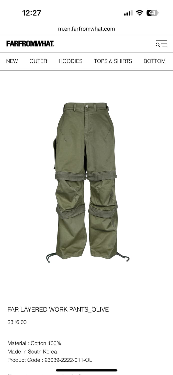 Far Archive Layerd Work Pants Olive 상품이미지1