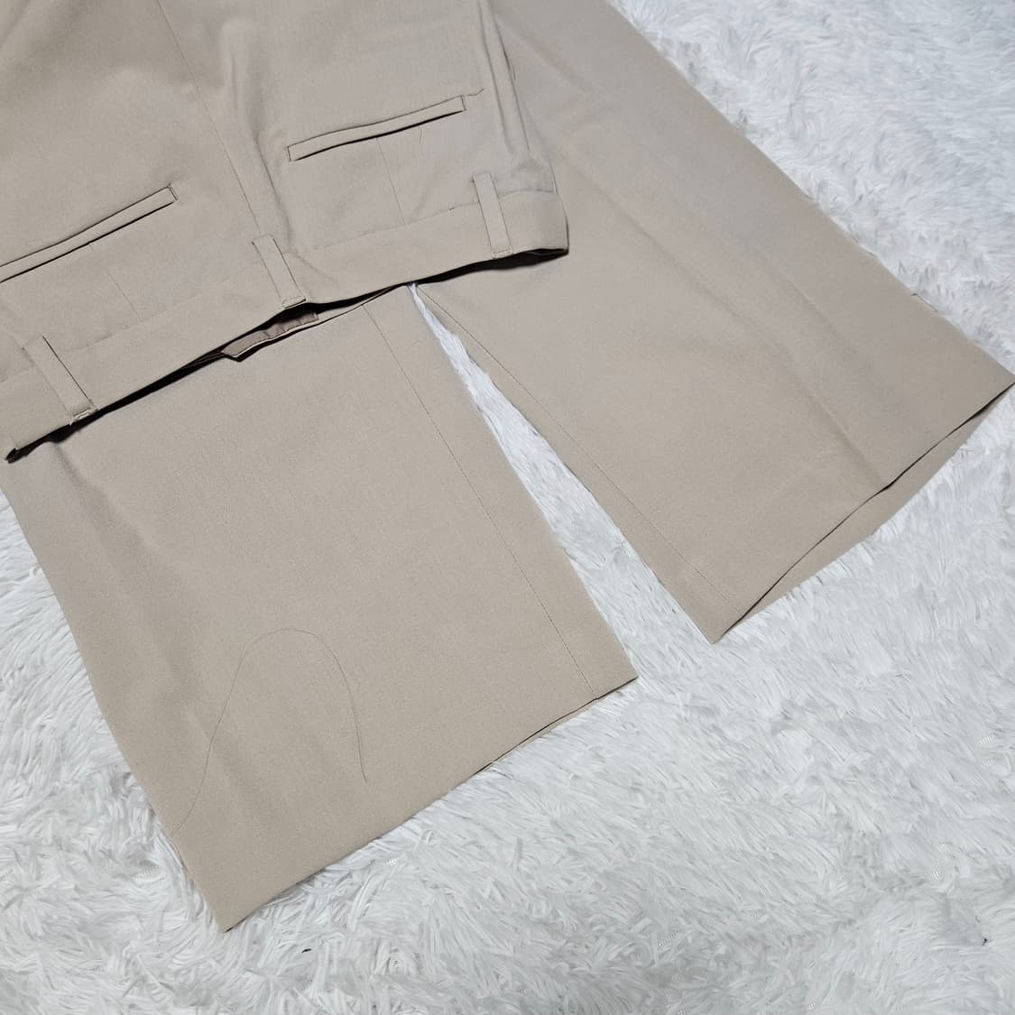 우먼즈 라이트웨이트 하이 웨이스트 와이드 히든 밴딩 슬랙스 [베이지] 상품이미지3