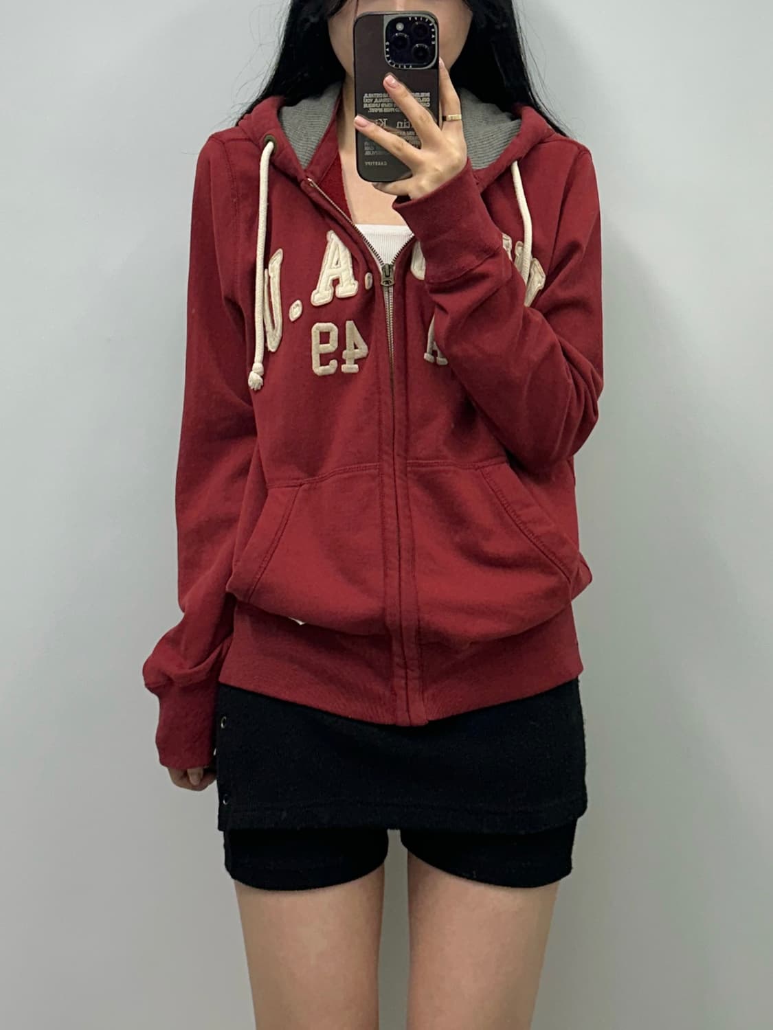 후아유 y2k 와투케 버건디 후드집업 상품이미지1
