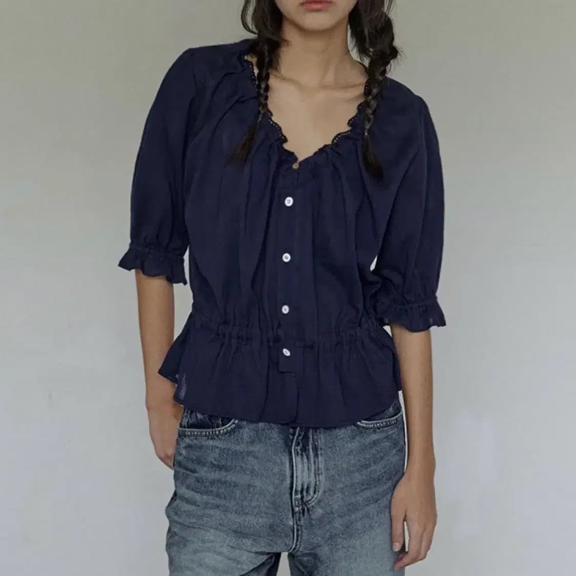 호쿠스포쿠스 Breeze 레이스 블라우스 딥블루 상품이미지1