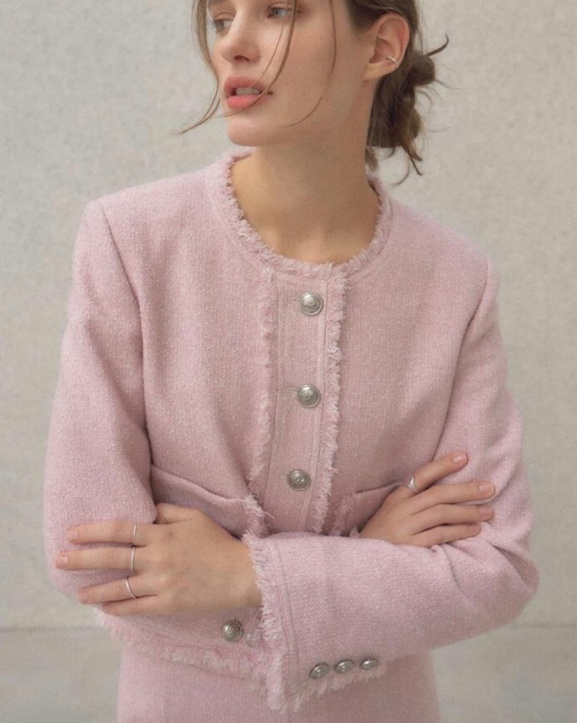 루에브르 프린지 트위드 자켓 핑크 상품이미지2