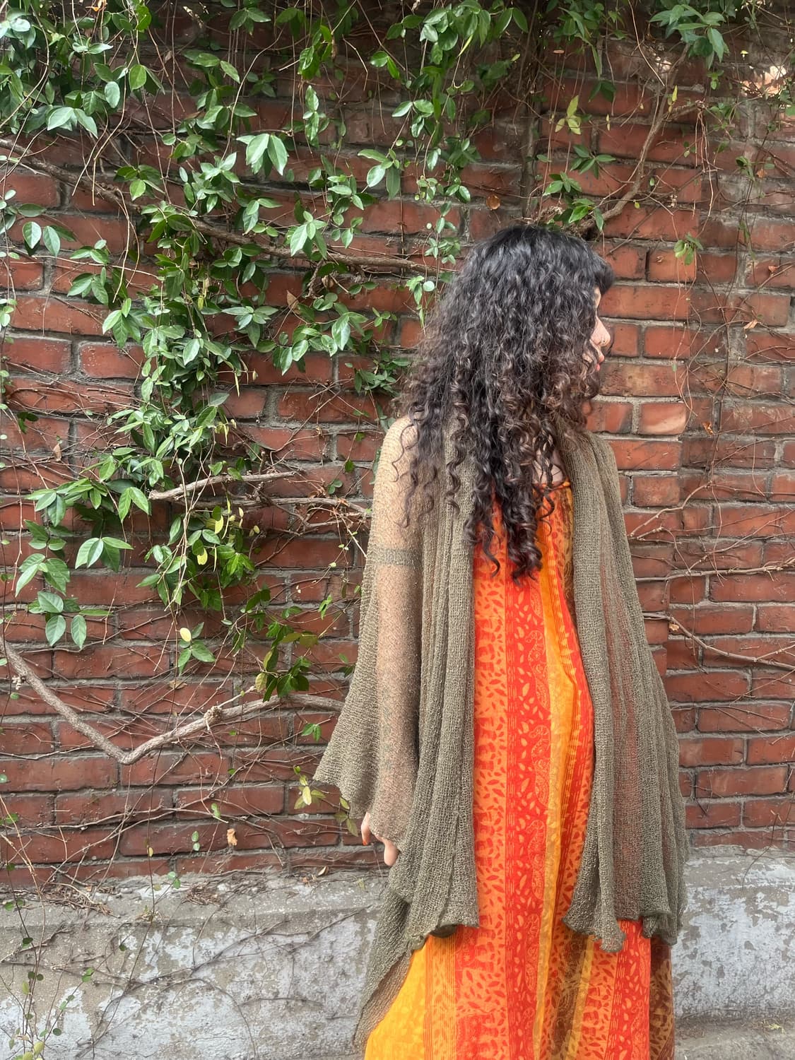 히피 카키 그물 니트 가디건 상품이미지2