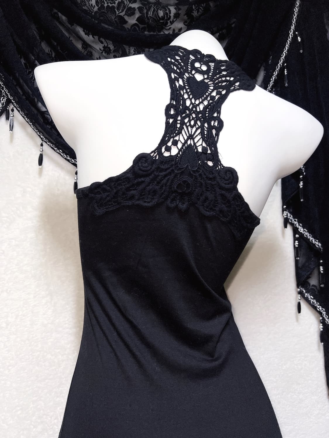 레이스 자수 큐빅 슬리브리스 홀터넥나시 로맨틱고딕 갸루 페어리 핀터 펑크 상품이미지2