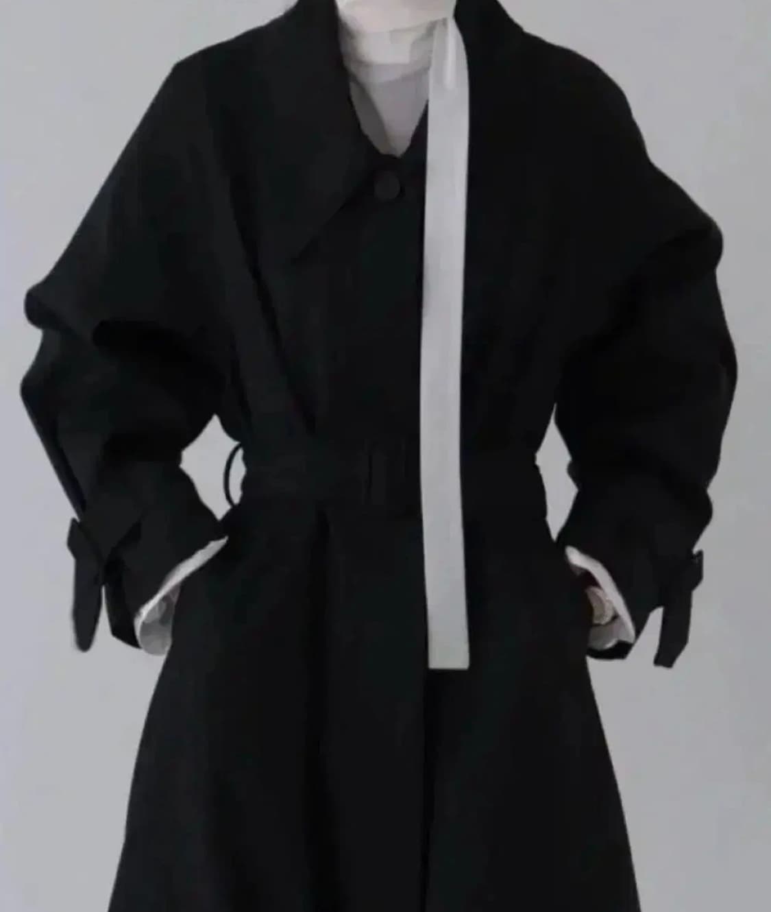 트리밍버드 싱글 블랙 롱 트렌치 코트 상품이미지3