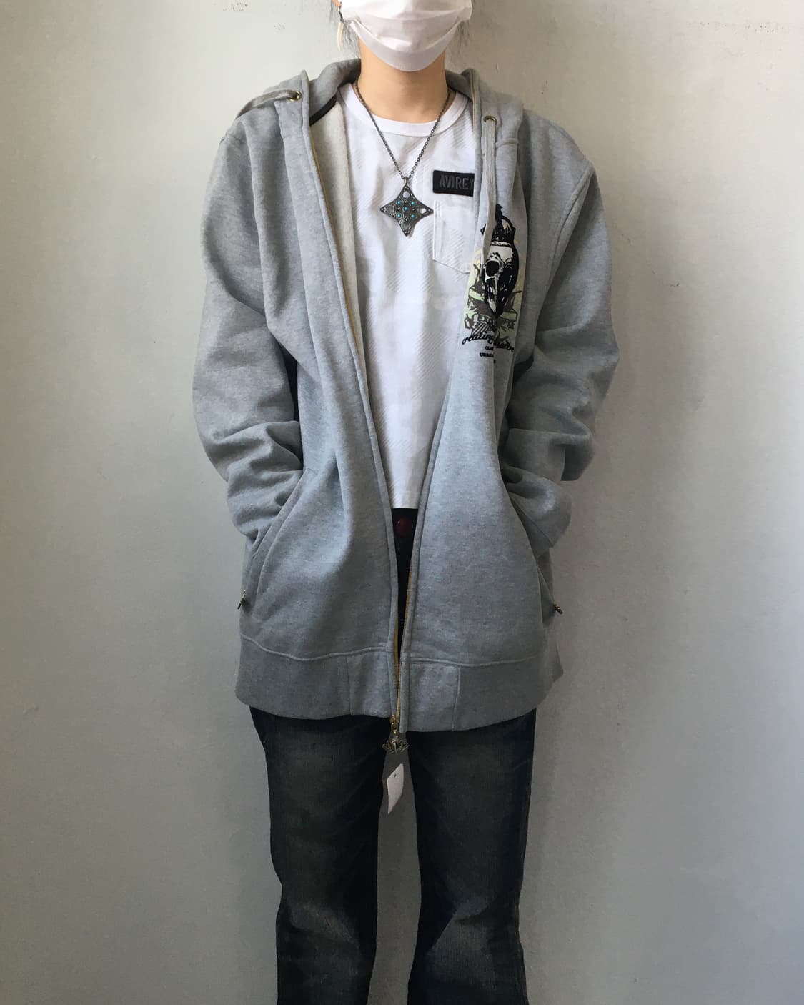 Back skull printing hood zip up 상품이미지5