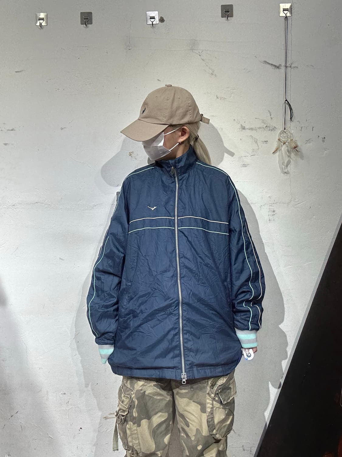 미즈노 네이비 일본판 오버핏 사이드 라인 바람막이 자켓 L 상품이미지2