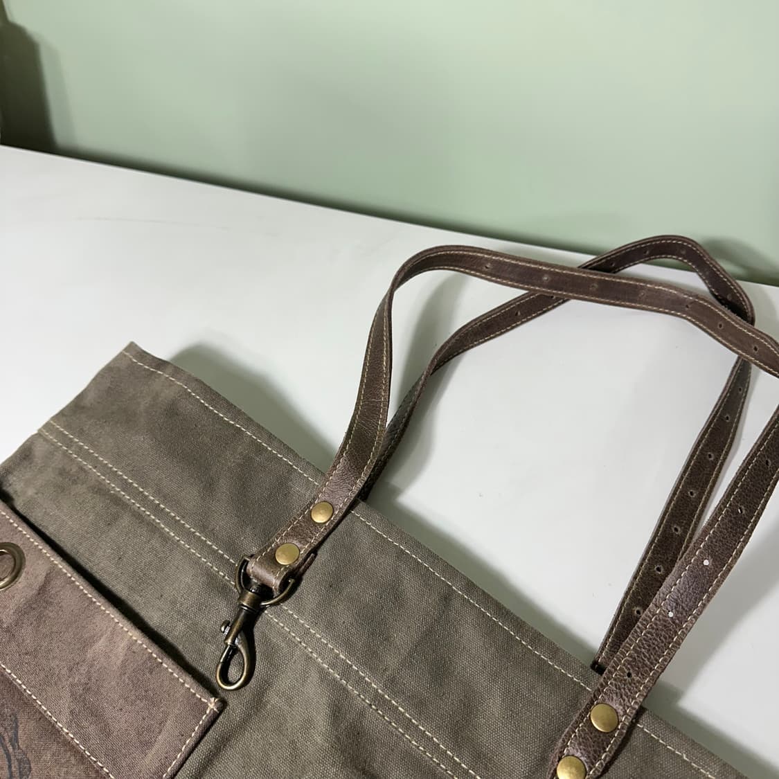 OS MYRA 카키 캔버스코튼 빈티지 도트백 상품이미지3