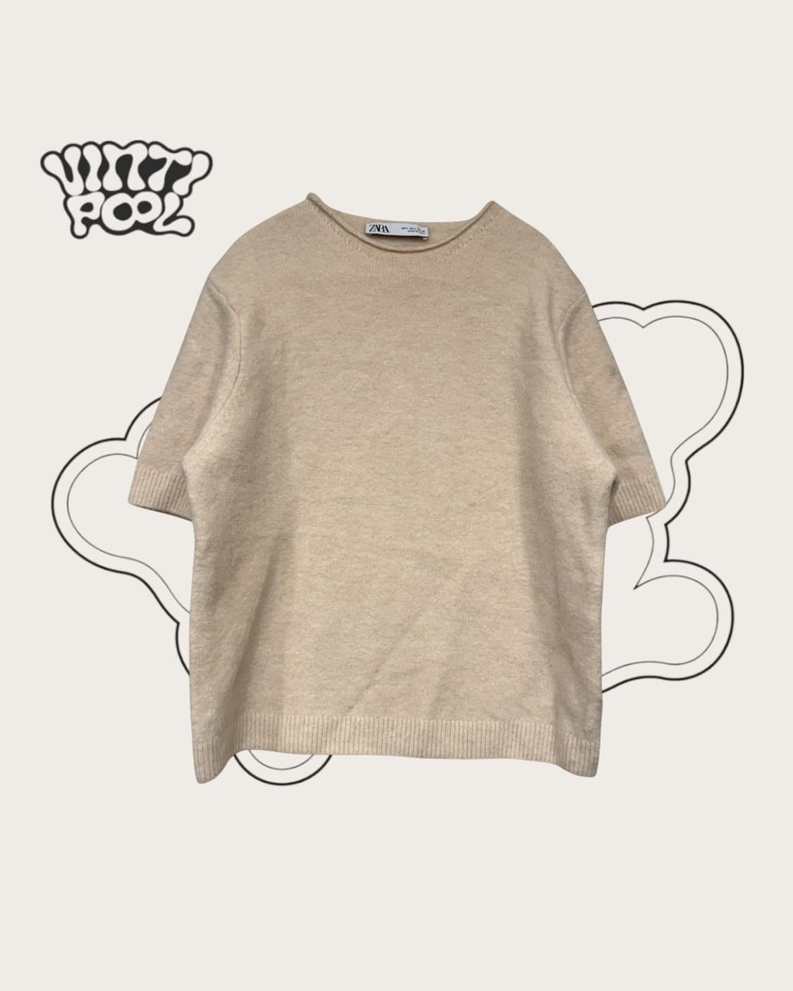 자라 울블렌드 반팔 니트 스웨터 베이지 L 상품이미지1