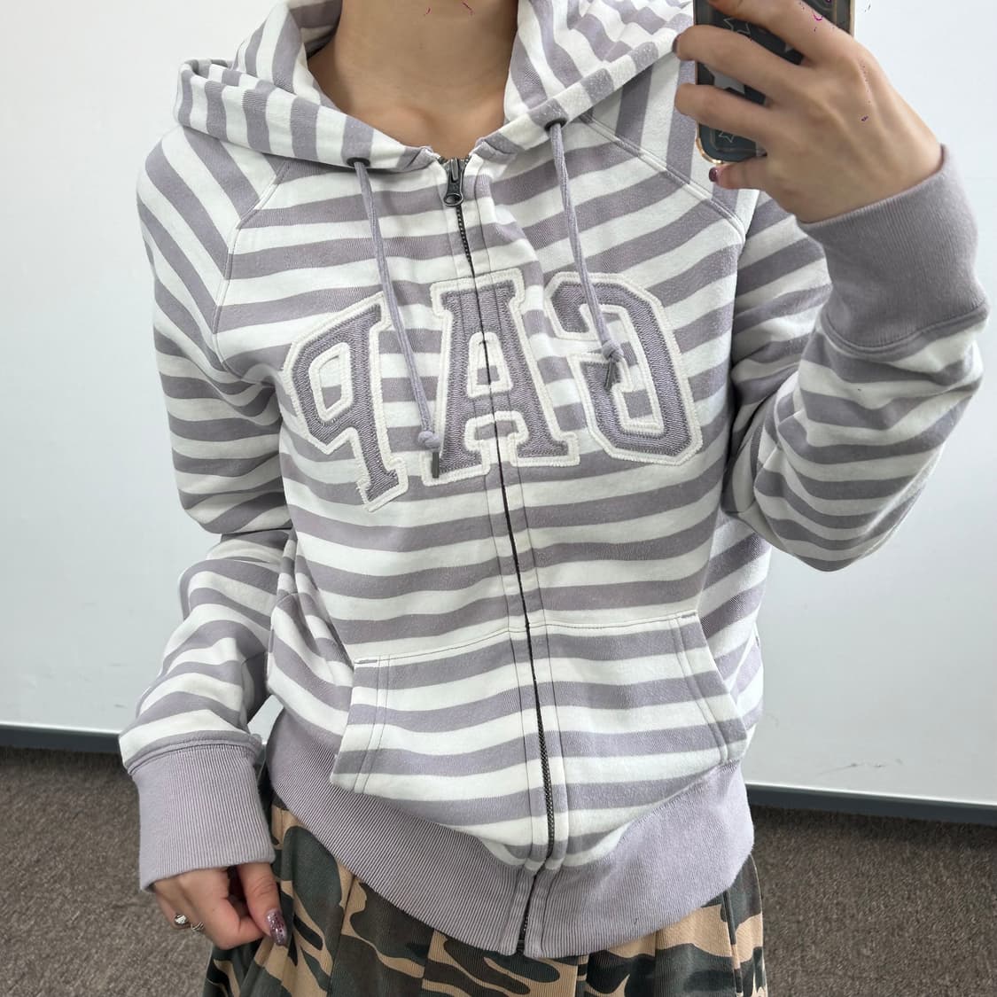 GAP 갭 연보라 스트라이프 후드집업 상품이미지1