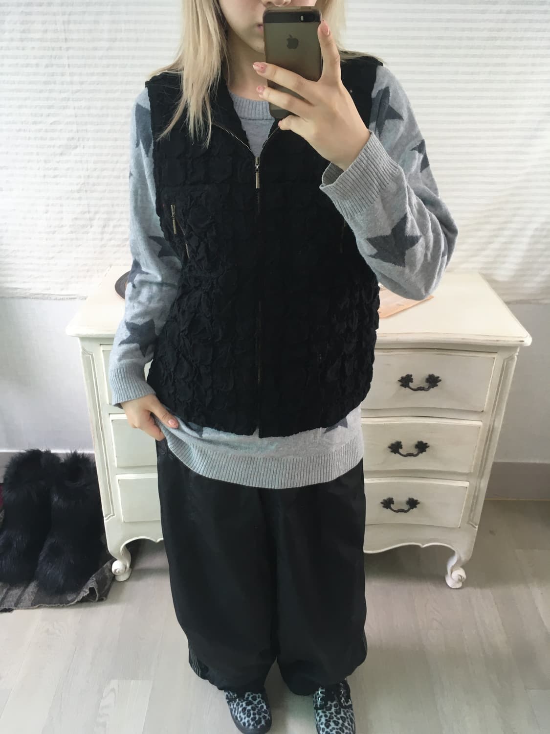 jpn vintage 블랙 플리츠 와플 베스트  상품이미지1