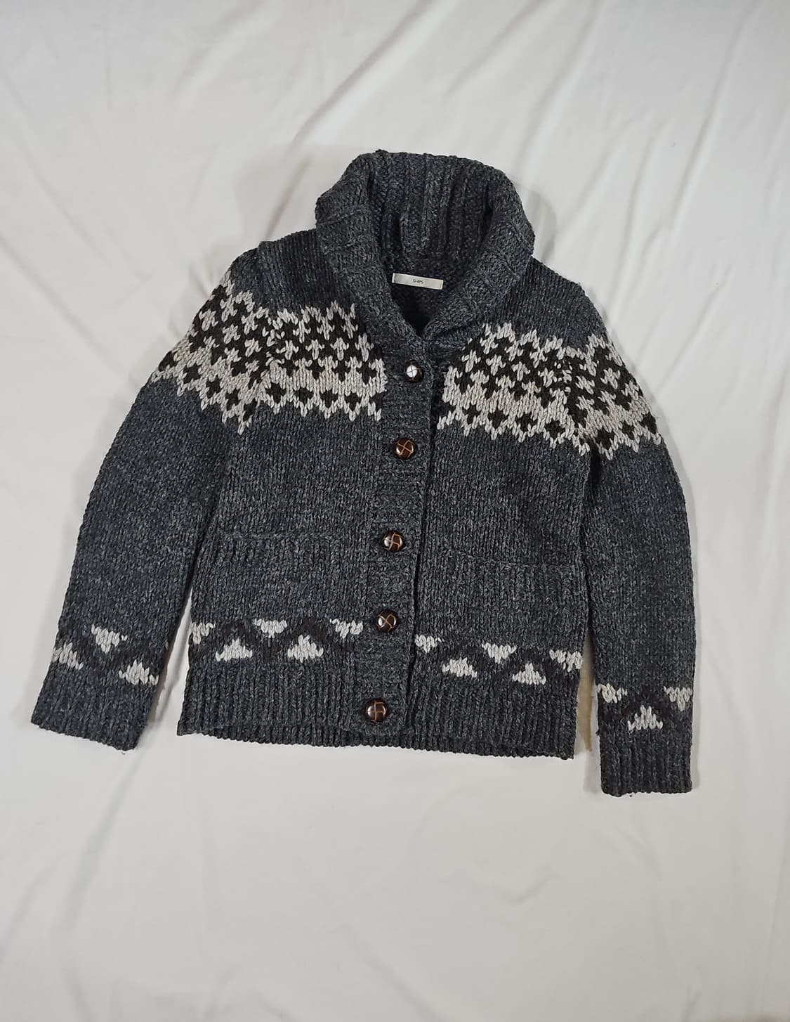 [xs-s] SHIPS 일본 빈티지 헤비 울 코위찬 노르딕 패턴 가디건 상품이미지1