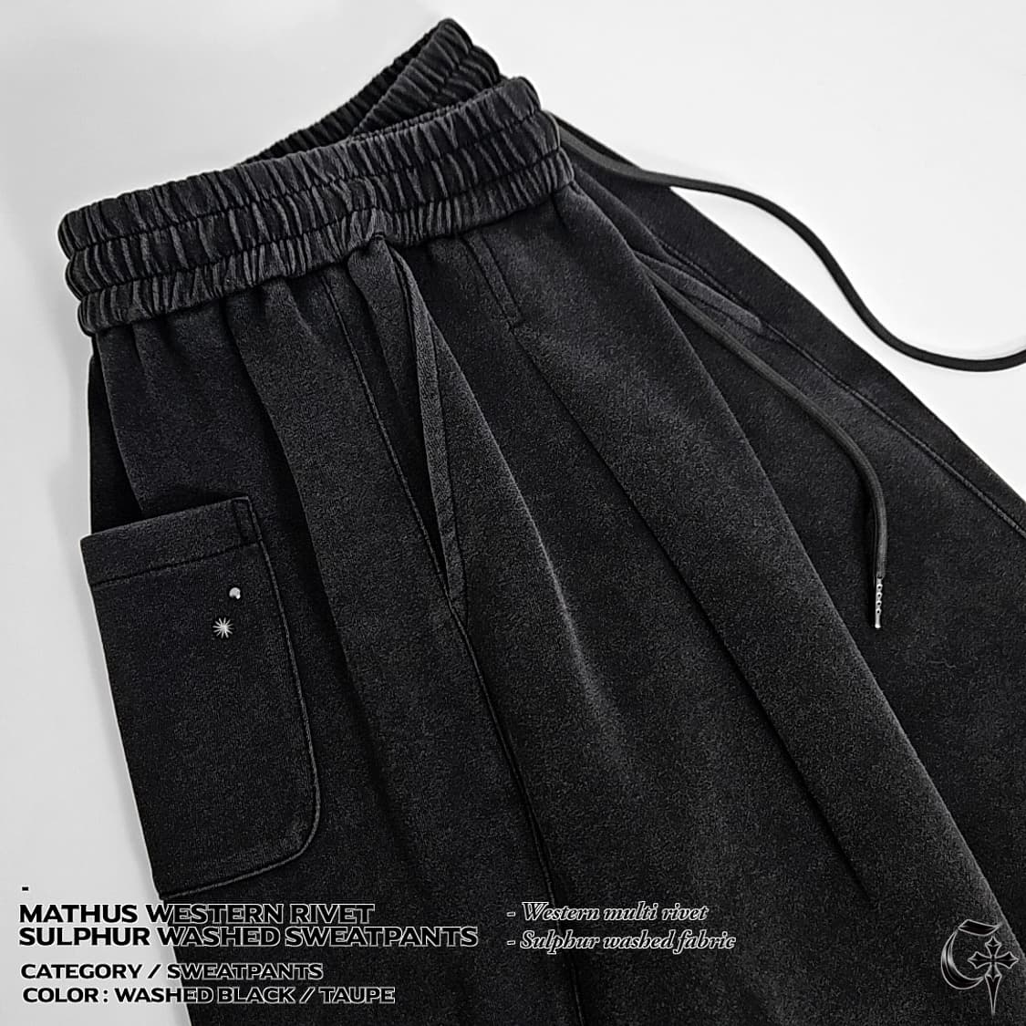 Mathus 웨스턴 리벳 설퍼 스웨트 팬츠 (washed black) 상품이미지2