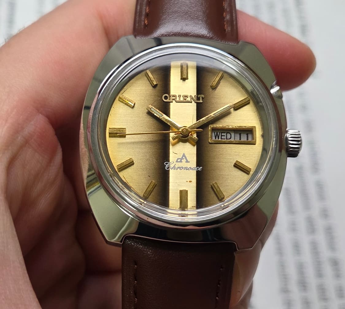 레어] 빈티지 오리엔트 크로노에이스 브라운 타이거아이 점보 수동 메커니컬 상품이미지2