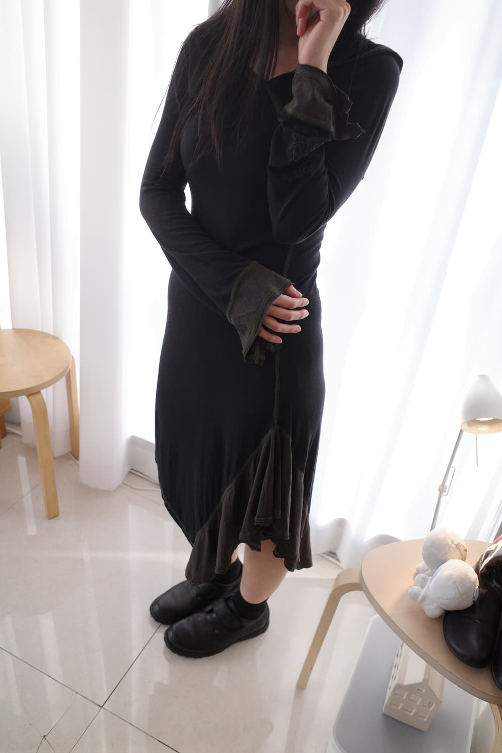 Drape hood dress 상품이미지2