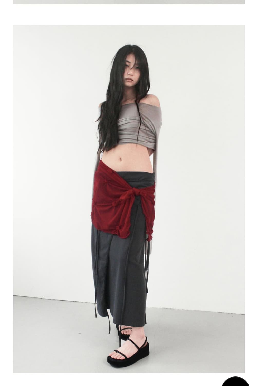 카셀 mesh dot shirred scarf, red 상품이미지2