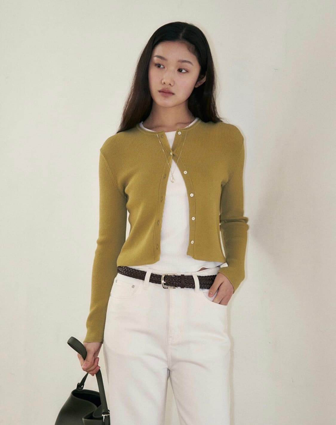 새상품:)유메르 클래시 리브 가디건-올리브 상품이미지1