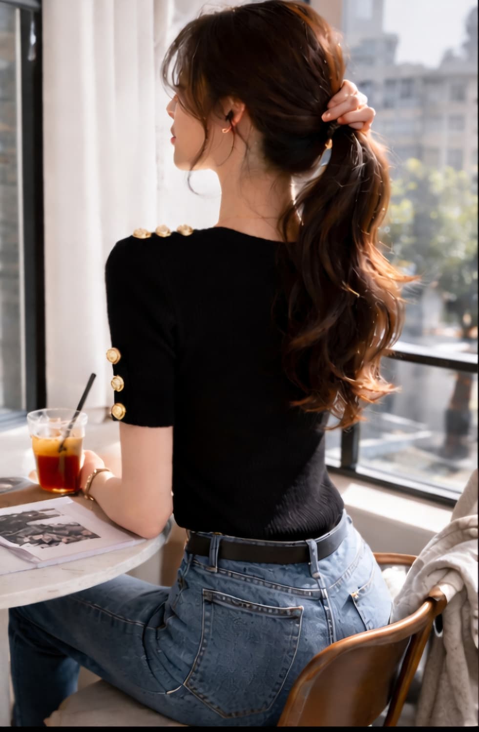 금장 버튼 디테일 브이넥 골지 니트 (슬림핏)free 상품이미지4