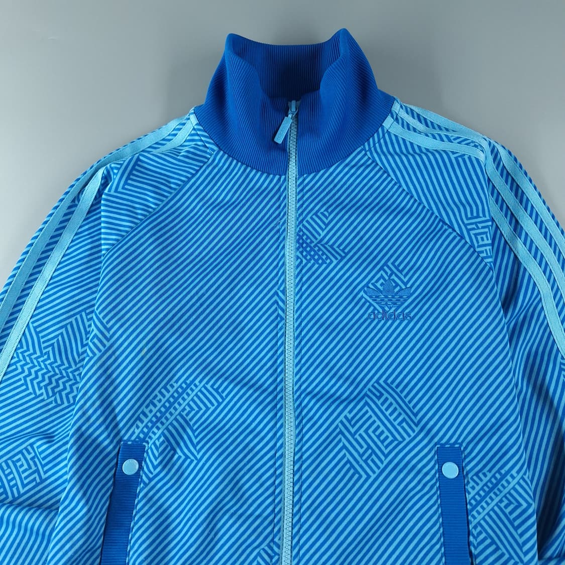 아디다스 00s 블루 스트라이프 트레포일 패턴 삼선 트랙탑 집업 져지 S 상품이미지4