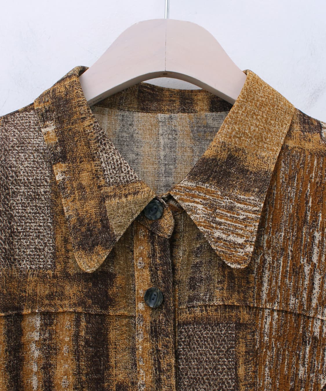 일본 수입 빈티지 옐로우 패턴 핀턱 블라우스 상품이미지2