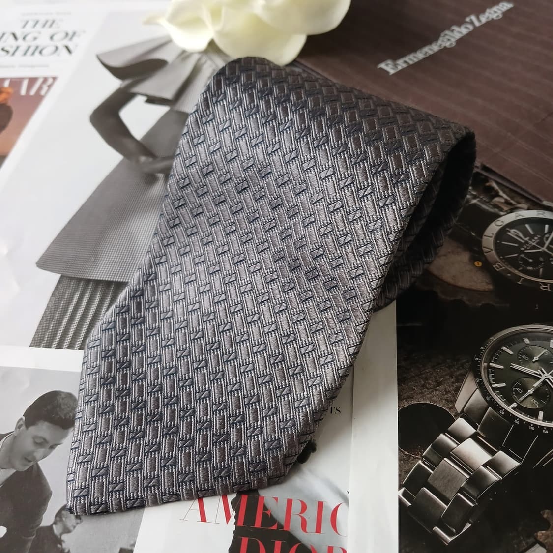 에르메네질도 제냐 실크 그레이 패턴 넥타이 9.6cm A등급 A19152 상품이미지2