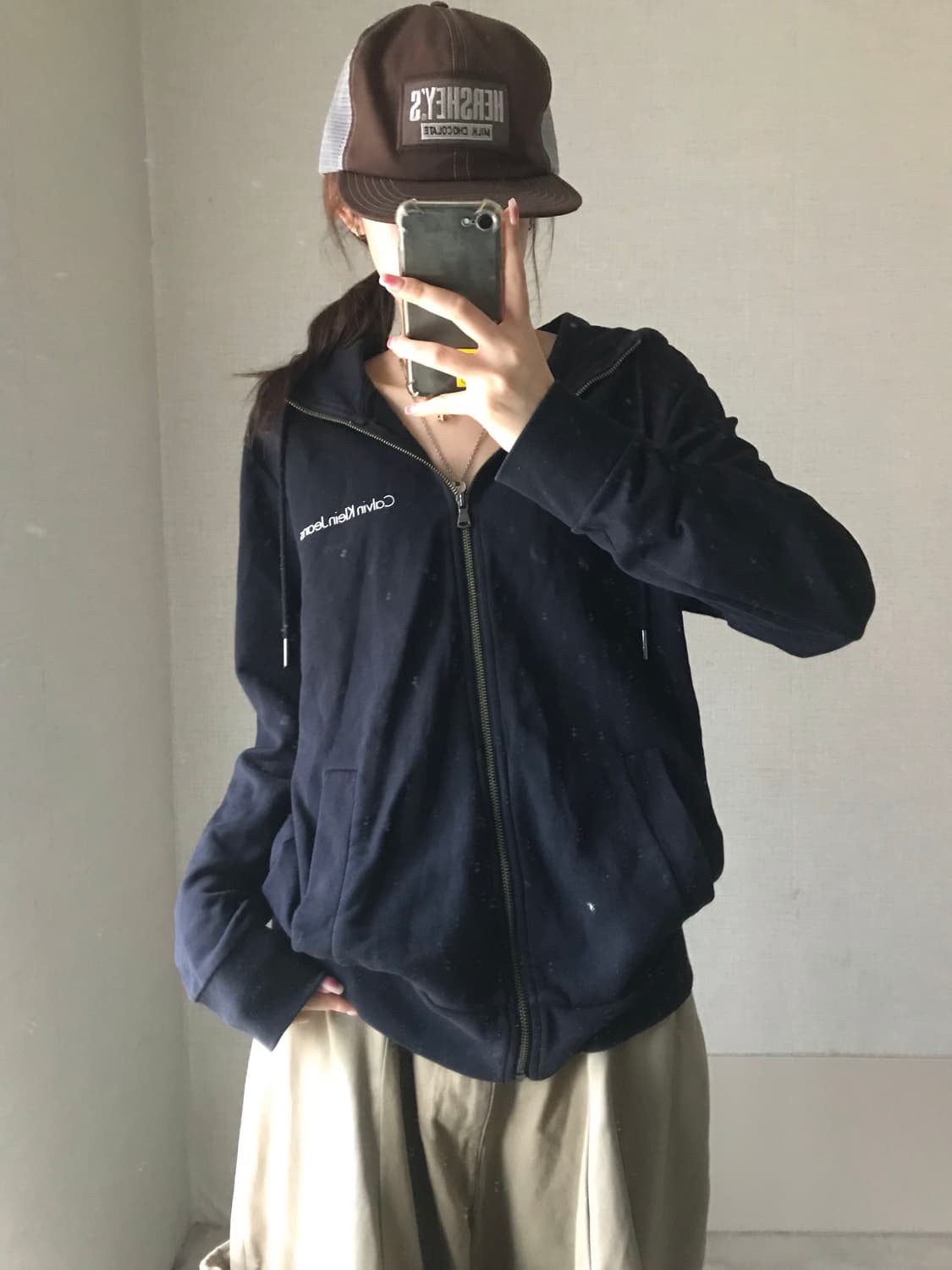 켈빈클라인 블랙 후드집업 상품이미지1