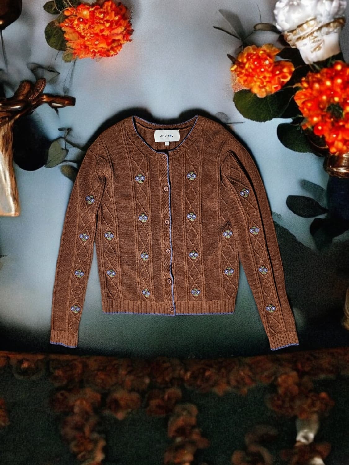 앤유 AND YOU 라일락 플로럴 여성니트가디건 F/27만 상품이미지2