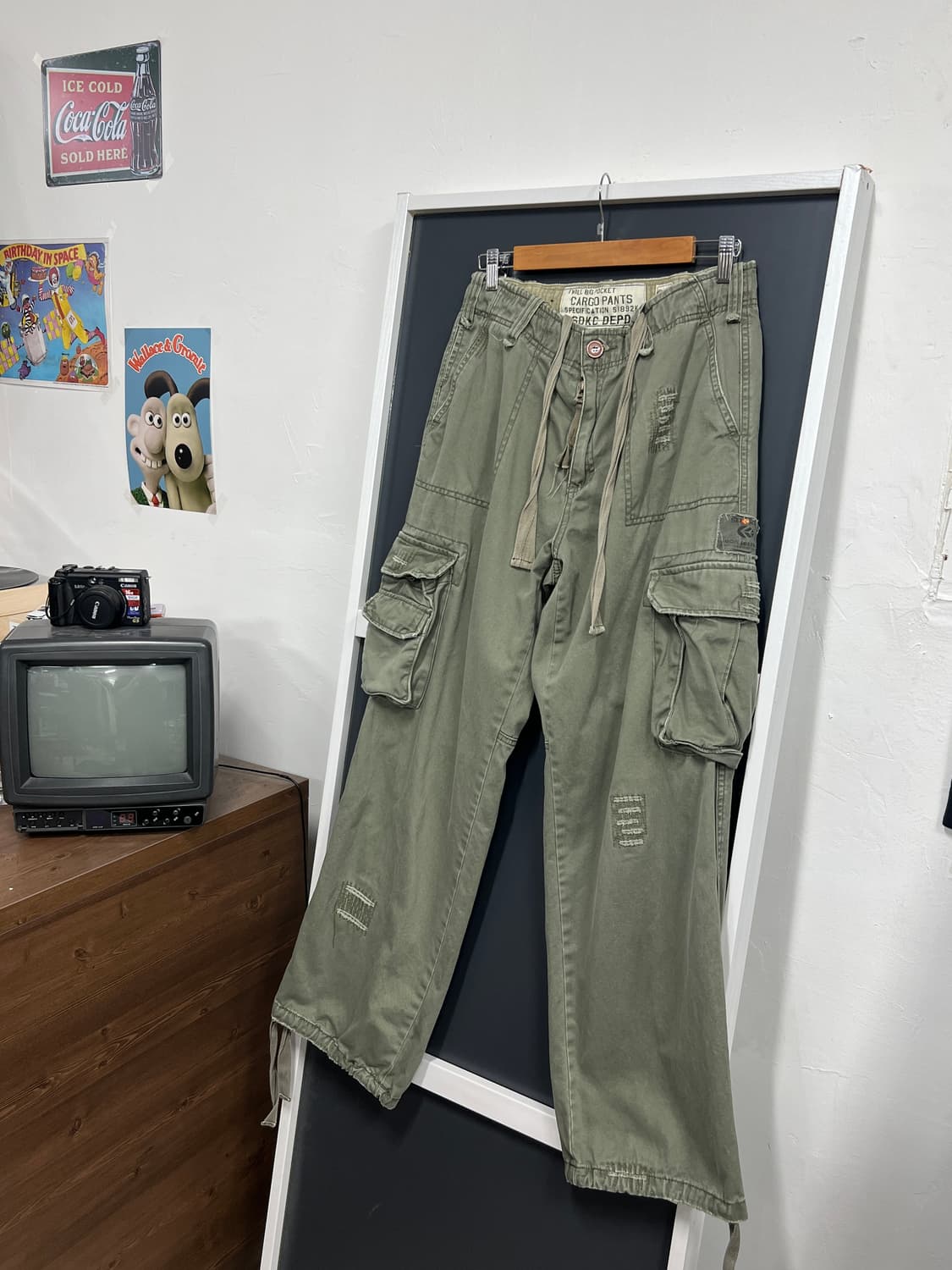빈티지 그런지룩 멀티포켓 카키 카고팬츠 상품이미지1