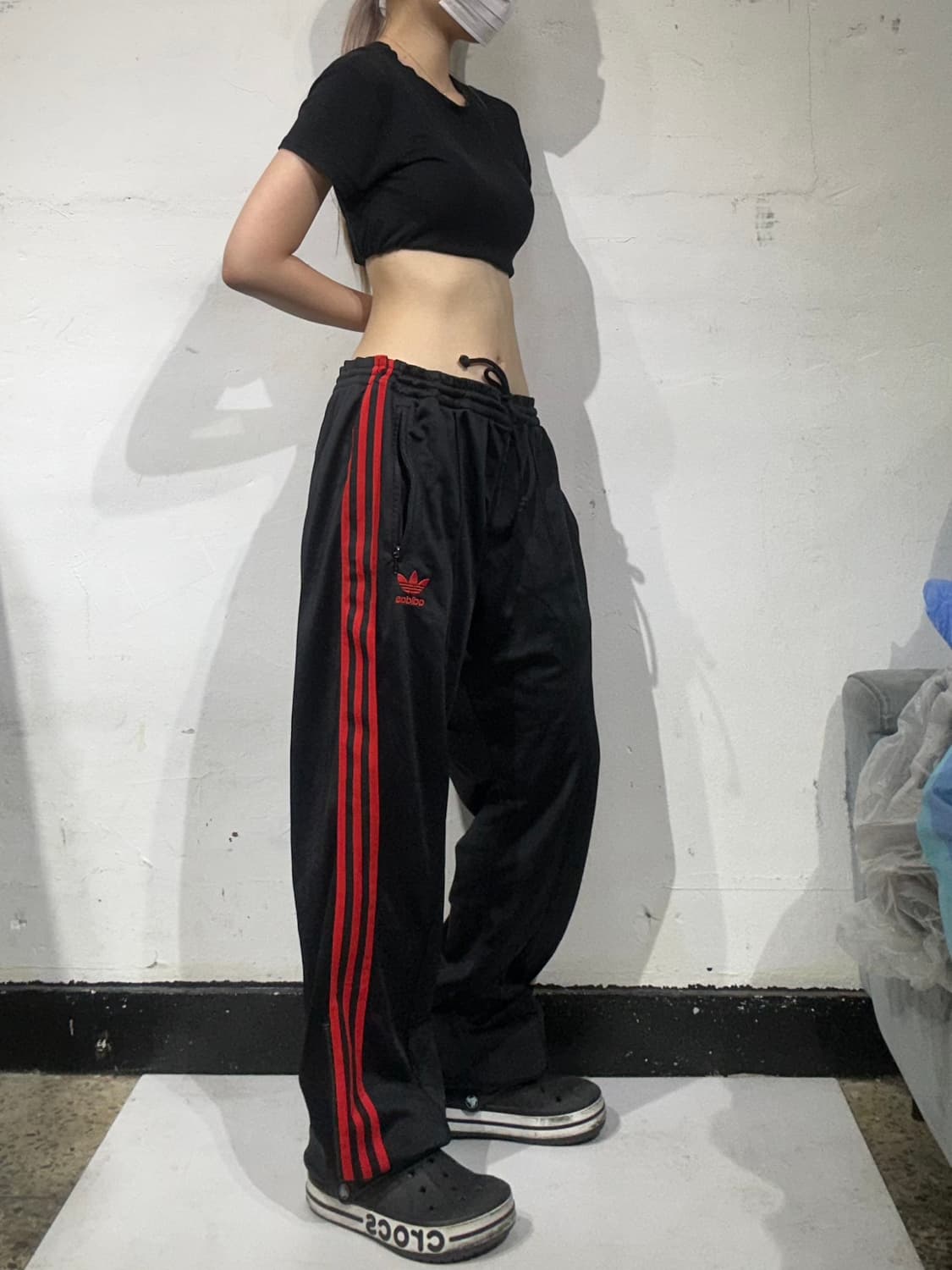 90s 아디다스 블랙 레드 삼선 와이드 팬츠 105 상품이미지1