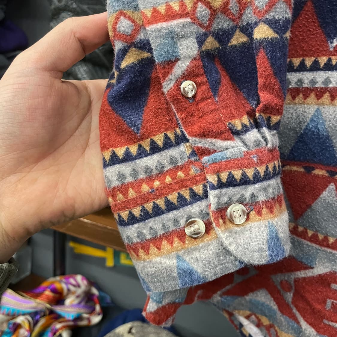 80s 익스프레스 라이더 블랭킷 나바호 패턴 포켓 플란넬 셔츠 N208 상품이미지6