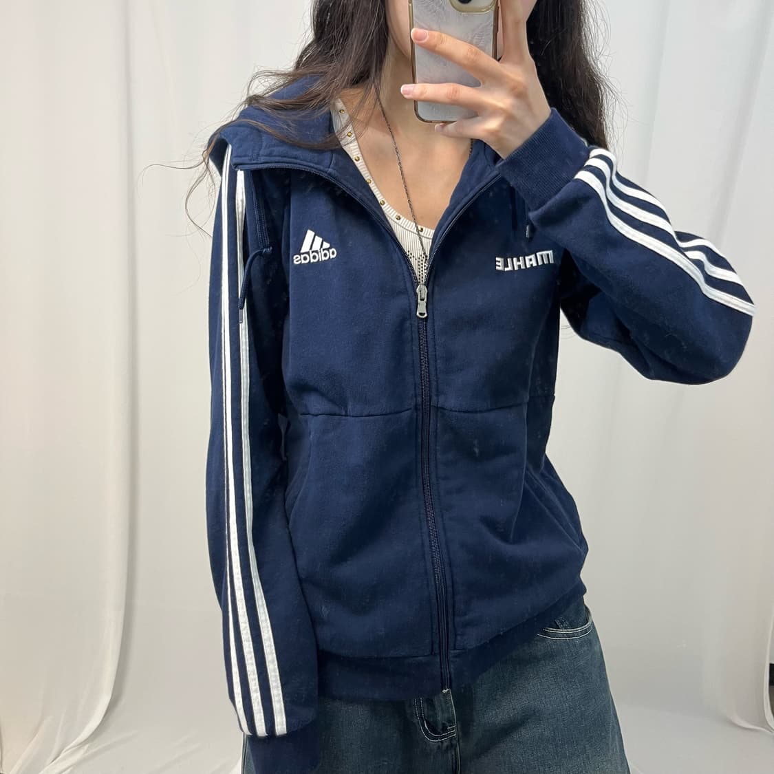 Adidas navy hood zip-up 상품이미지3