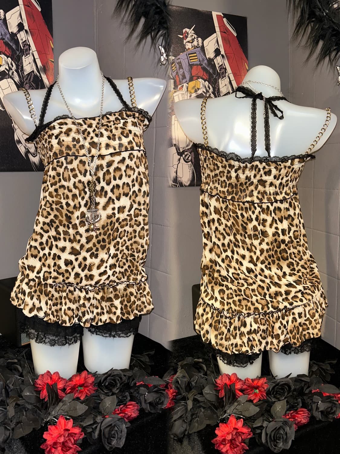 체인 끈 레이스 홀터넥 호피 탑 갸루y2k 상품이미지2