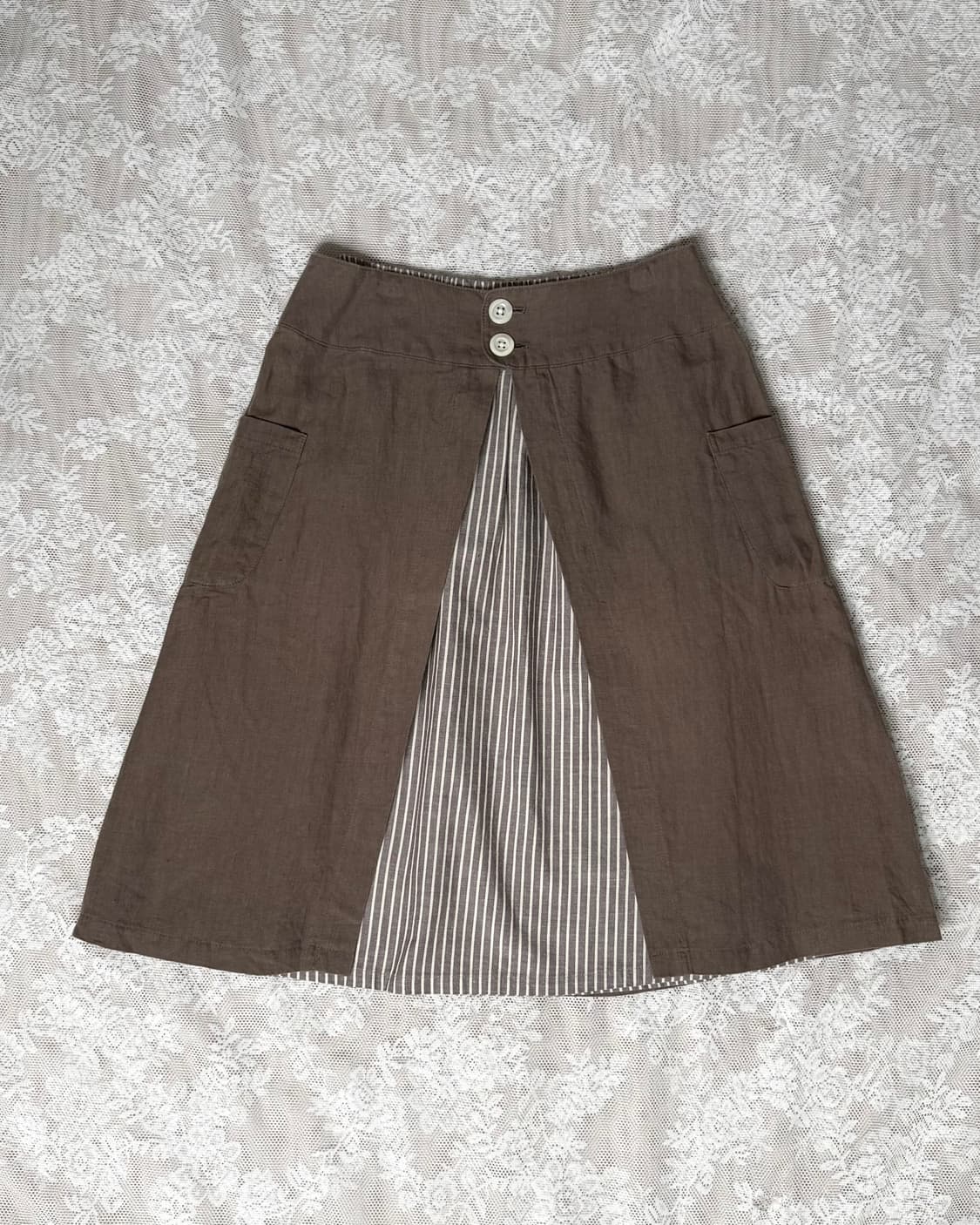 브라운 레이어드 미디 스커트 상품이미지3