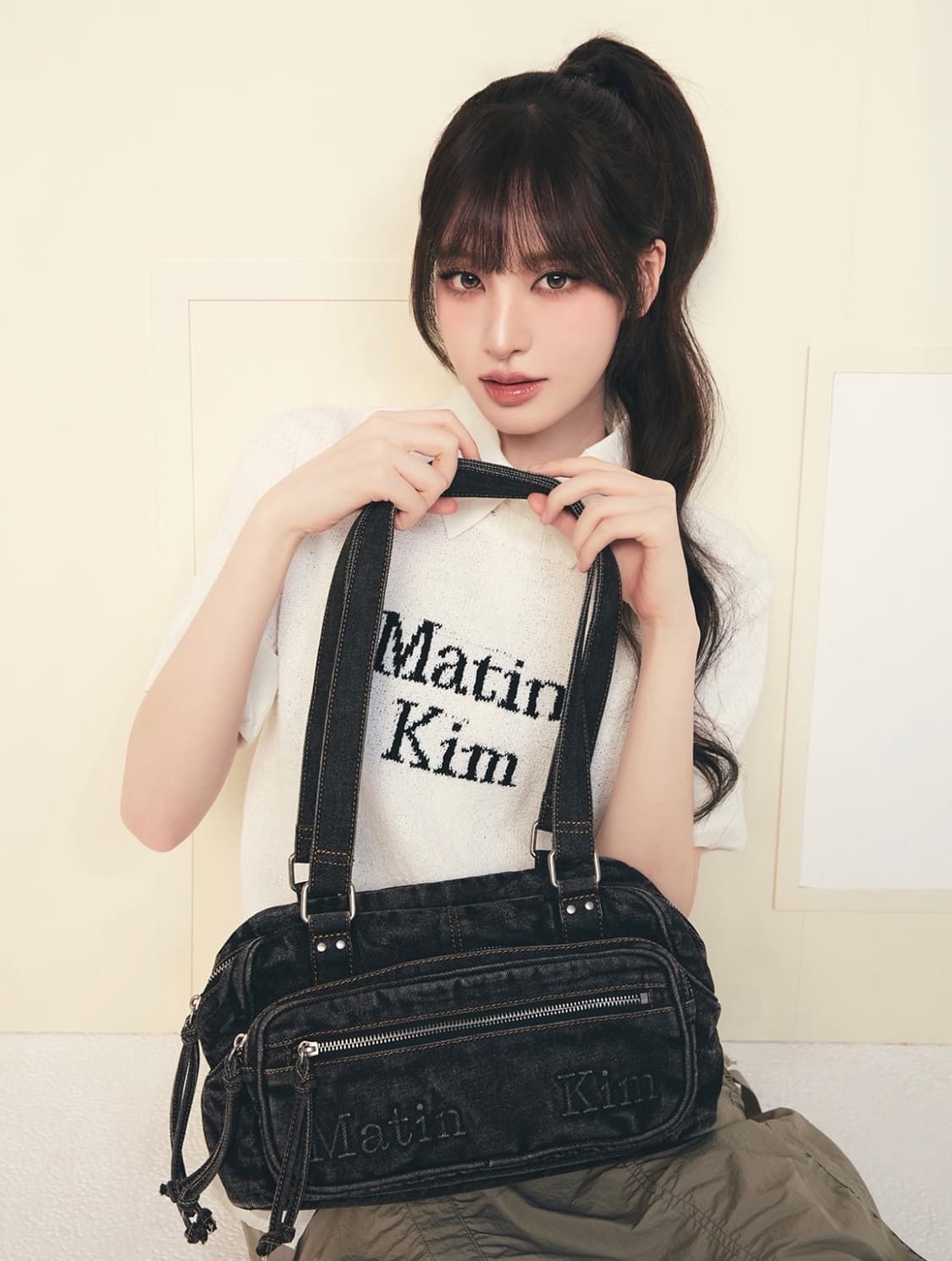 (택O) 마뗑킴 더스트 데님 원포켓 숄더백 인 블랙 상품이미지3