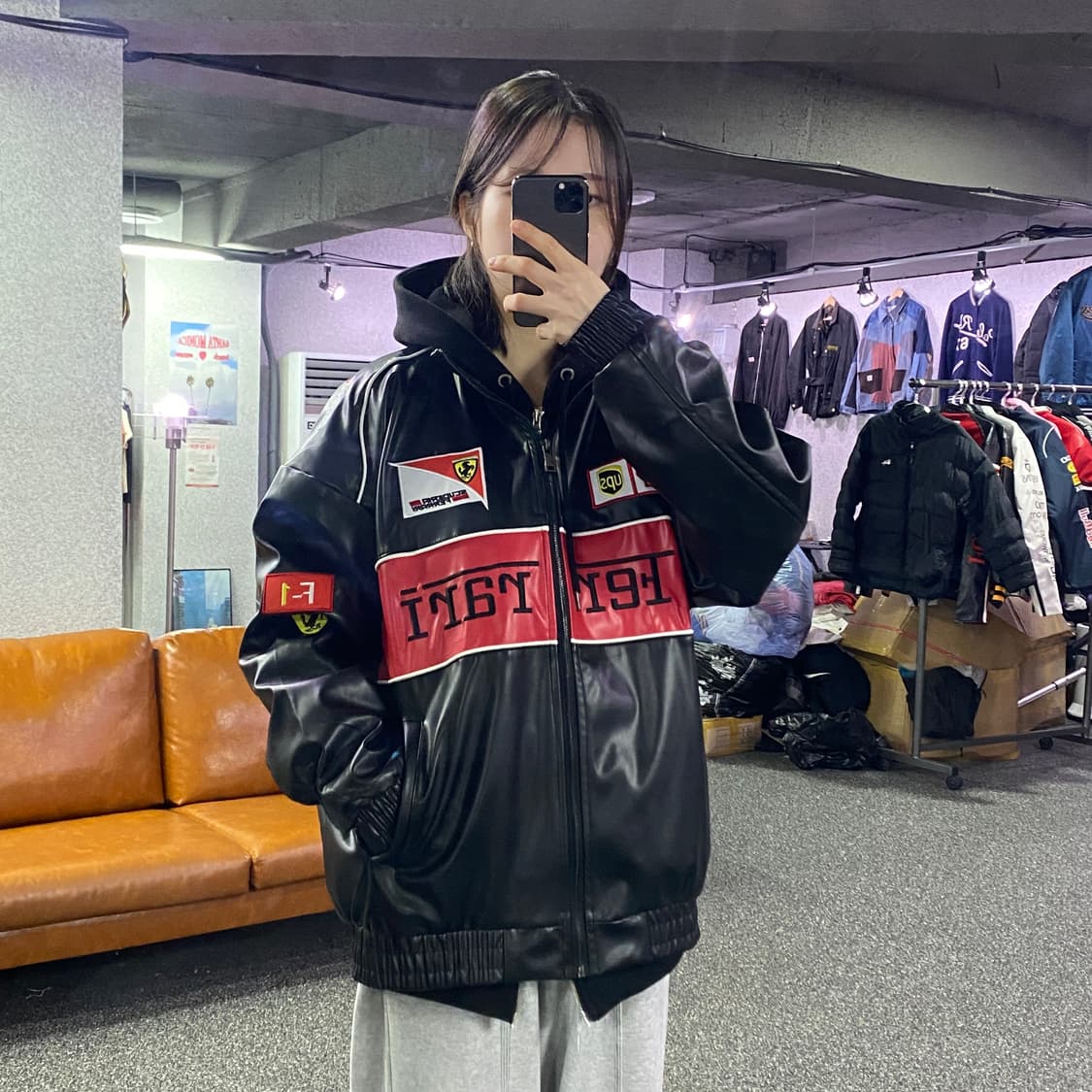 페라리 배색 레더 레이싱 자켓 B3252 상품이미지1