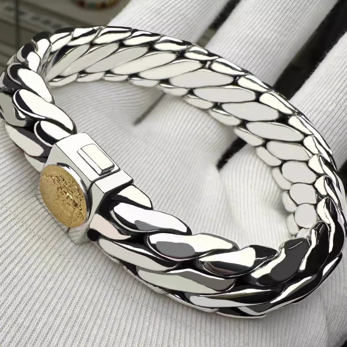 Oceanora 999 스털링 실버 팔찌, 골드 도금, 스털링 실 버, 상품이미지1