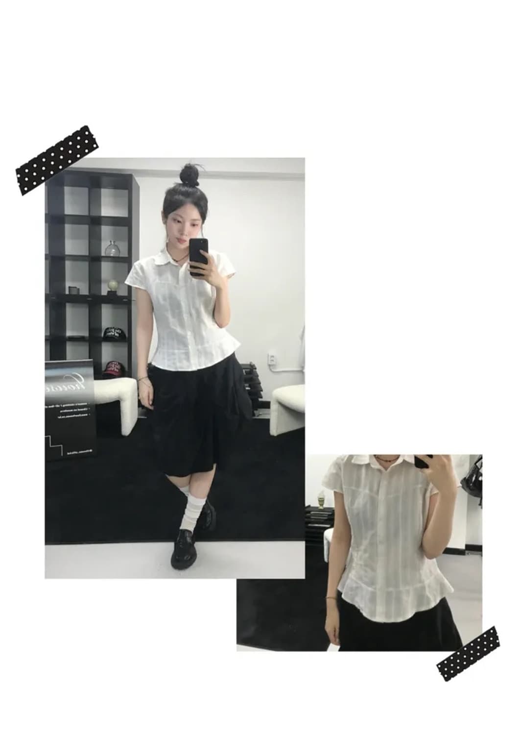 포하우스 유리 슬림 스트리이프 반팔셔츠 상품이미지2